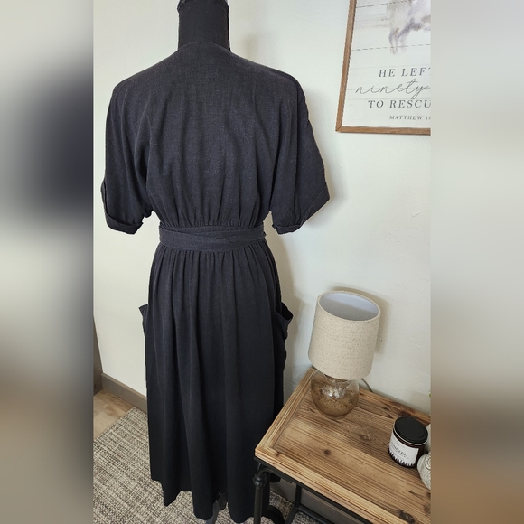URBAN OUTFITTERS LINEN BLEND WRAP DRESS WITH DEEP POCKETS - Picture 10 of 12